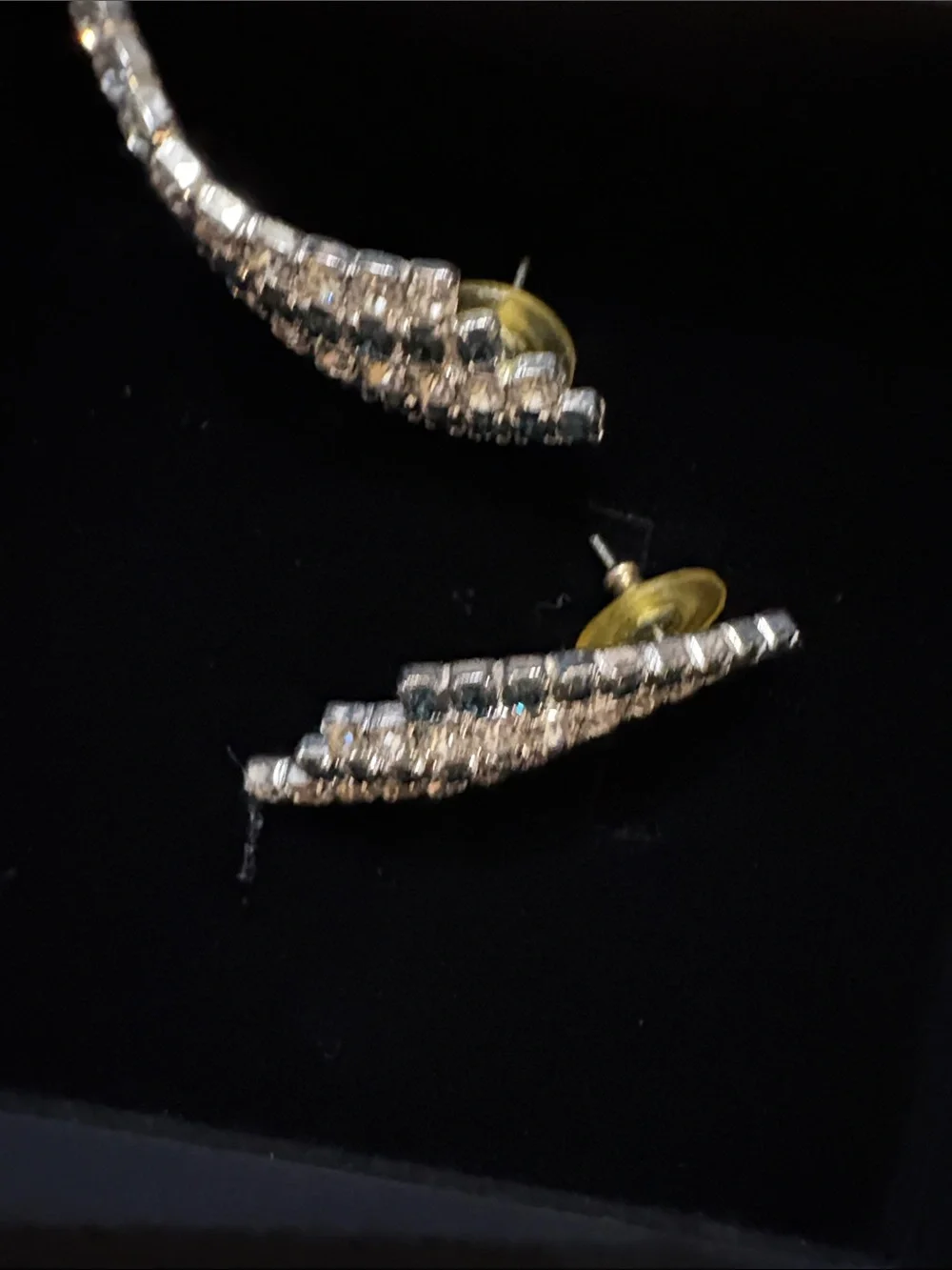 Vintage Silver Cascade Earrings - Rhinestones